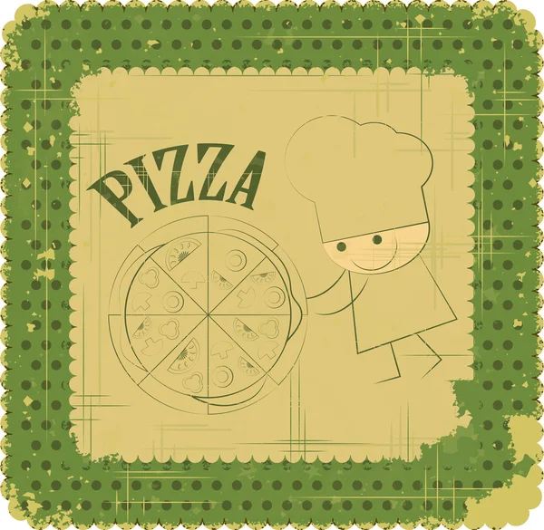 Vintage pizza menu kaart ontwerp met chef-kok — Stockvector