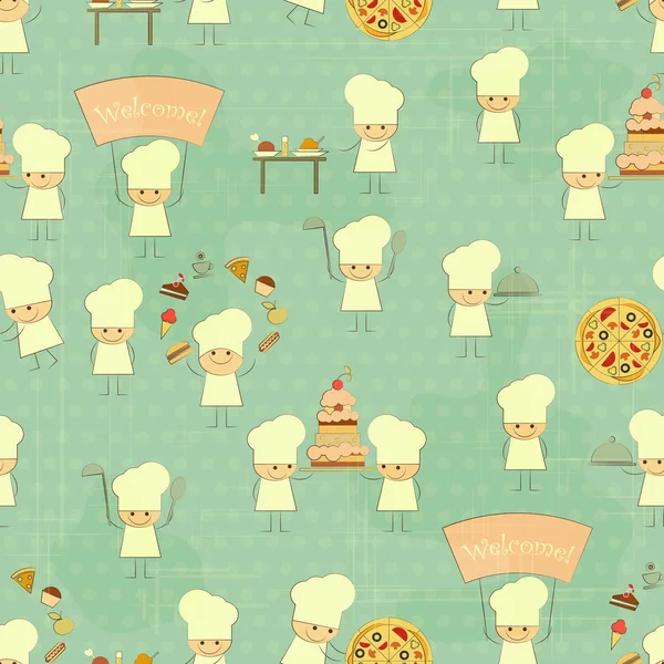 无缝食品背景与趣味的厨师 — 图库矢量图片