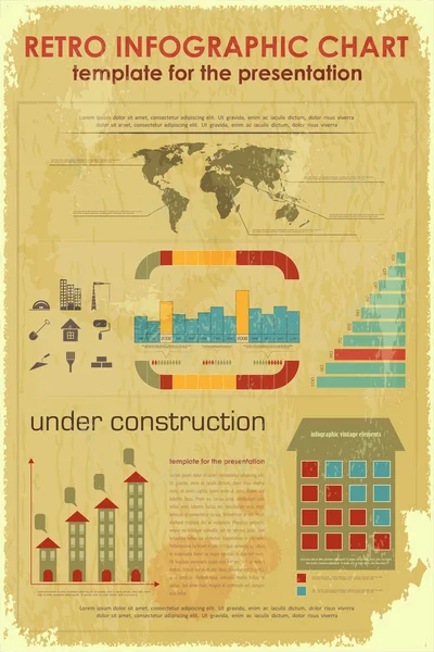 Graphique infographique rétro avec icônes de construction — Image vectorielle