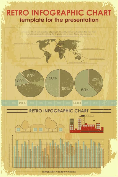 Elementos de Infografía Grunge con Mapa del Mundo — Vector de stock