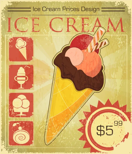 Design preço de sorvete no estilo grunge — Vetor de Stock