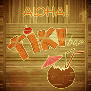 Retro Design Tiki Bar Menu on wooden background clipart