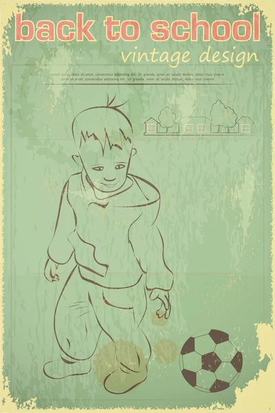 Petit garçon avec balle sur fond vintage — Image vectorielle