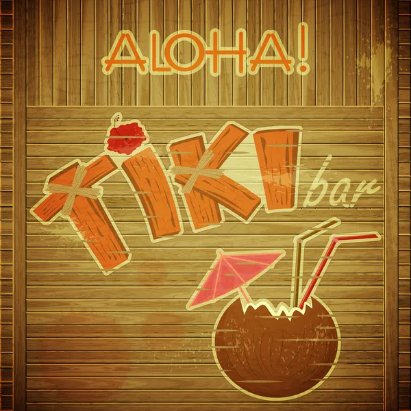Diseño retro Tiki Bar Menú sobre fondo de madera — Archivo Imágenes Vectoriales