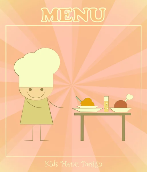 Дизайн дитячого меню з кухарями і сервірованим столом — стоковий вектор