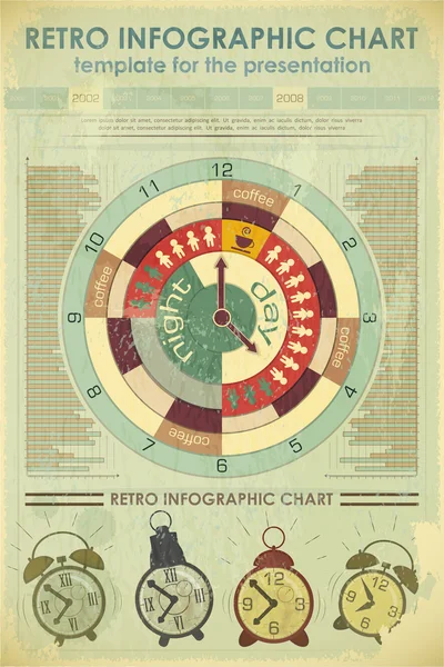 Ρετρό στοιχεία infographics - έννοια χρόνος εργασίας — Διανυσματικό Αρχείο