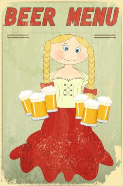 Retro Design Beer Menu - blond girl with beer clipart