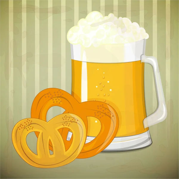 Diseño retro - cerveza y pretzels — Vector de stock