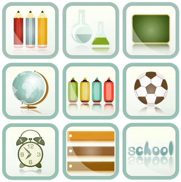 Conjunto de iconos de suministros escolares — Vector de stock