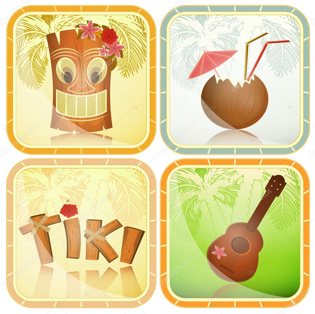 Hawaiian icons set
