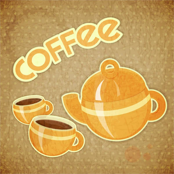 两杯咖啡和咖啡壶 — 图库矢量图片