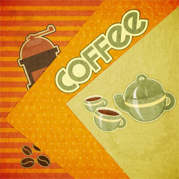 Tasses à café, cafetière, moulin à café et grains de café — Image vectorielle