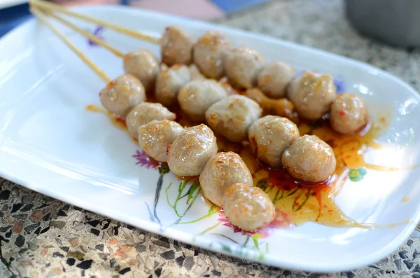 stock image Pork ball with spicy sauce