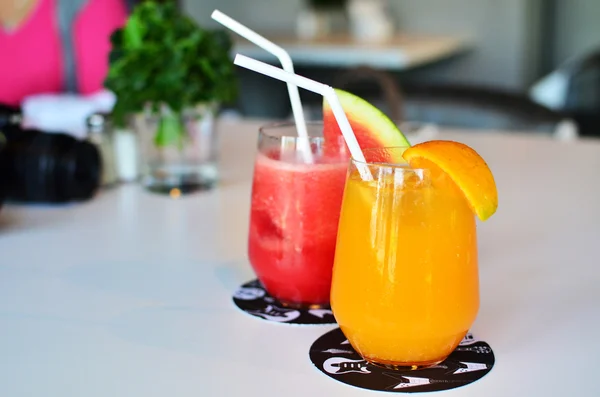 stock image Oranges and Watermelon smoothie with drinking straws