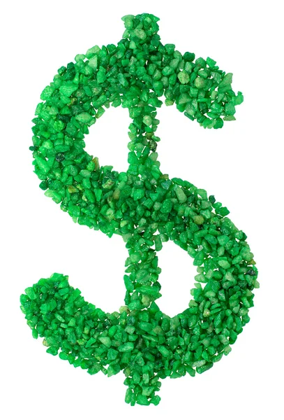 Green stones laid out in the form of dollar — Stock Photo, Image