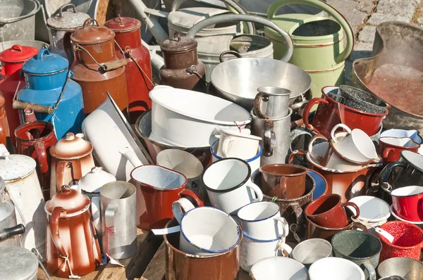 stock image Bric-a-brac market tinware