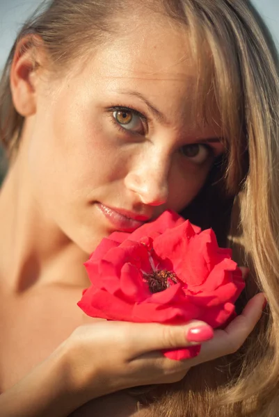 Young sexy girl with red flower #1 — Stock Photo, Image