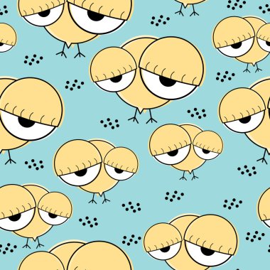 Yellow chick on blue background-pattern clipart