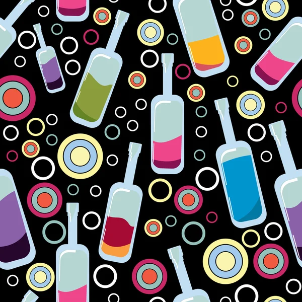 Bottiglie colorate su sfondo nero - modello — Vettoriale Stock