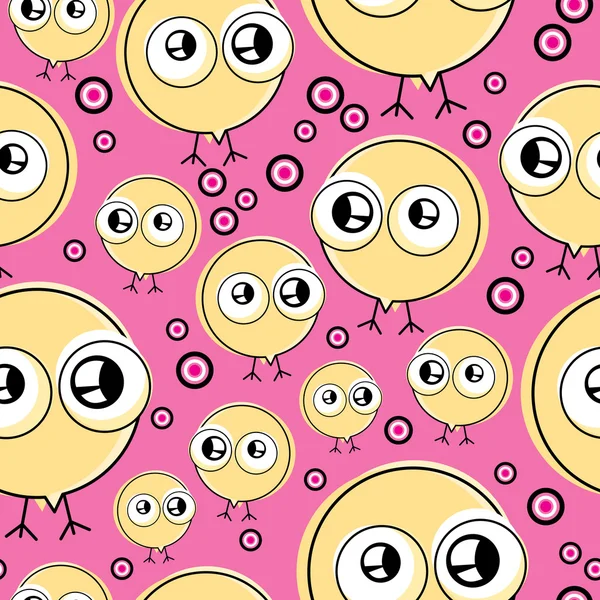 Gele chick op roze achtergrond - patroon — Stockvector
