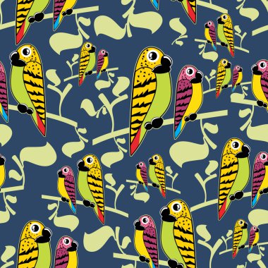 Parrots couple on blue background - pattern clipart