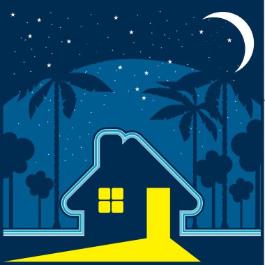 House at night in an environment of stars and moon clipart