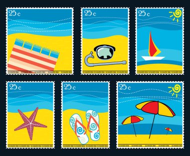 Six Summer postage stamps clipart