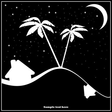 Picture with two palms and thw houses in the night clipart