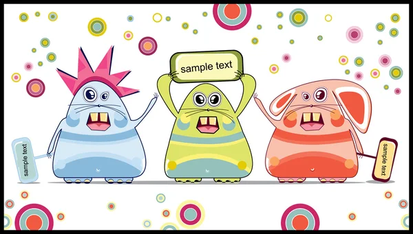 Personaggi dei cartoni animati colorati con un posto per il testo di esempio — Vettoriale Stock