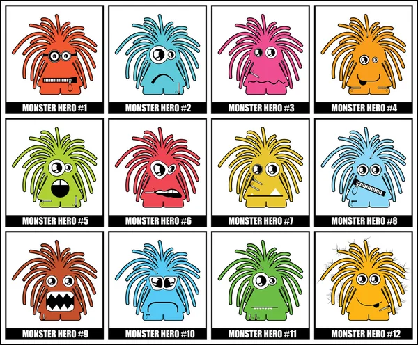 Doze monstros coloridos — Vetor de Stock