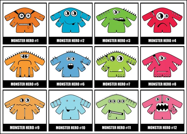 Doce monstruos coloridos — Vector de stock