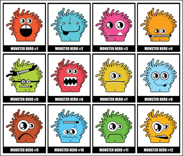 Doze monstros coloridos — Vetor de Stock