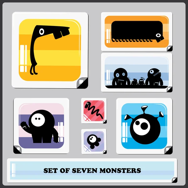 Conjunto de siete monstruos coloridos — Vector de stock