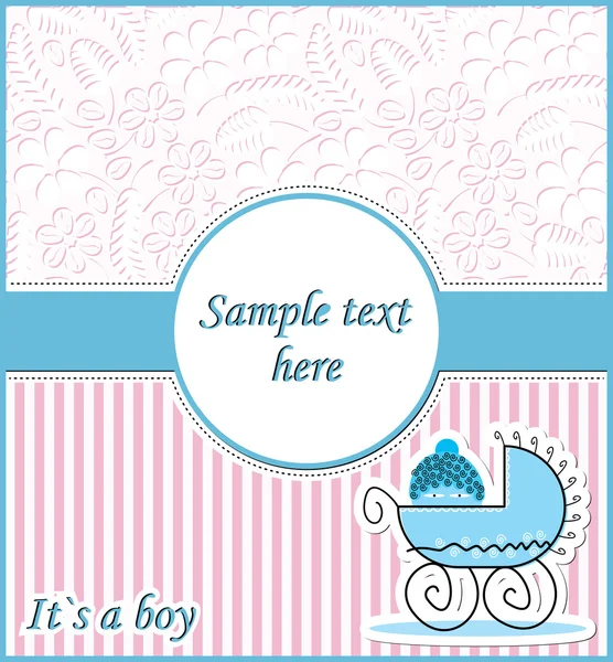 蓝色摇篮车的男孩。是个男孩 ！矢量卡通插画的婴儿车 — 图库矢量图片