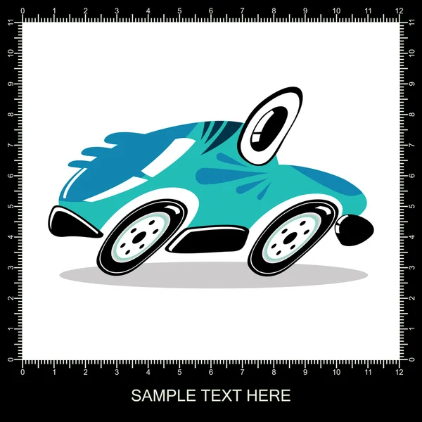 Azul divertido coche de dibujos animados — Vector de stock
