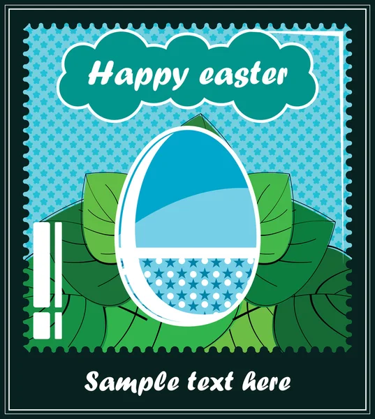 Huevo azul de Pascua sobre hojas — Vector de stock