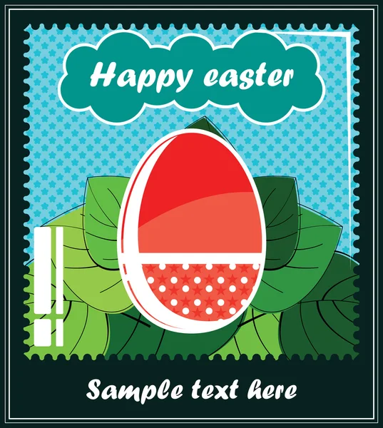Red easter egg on leafs — Stock Vector