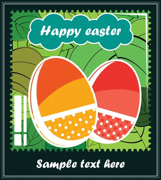 Dvě barevné velikonoční vajíčka na listy — Stockový vektor