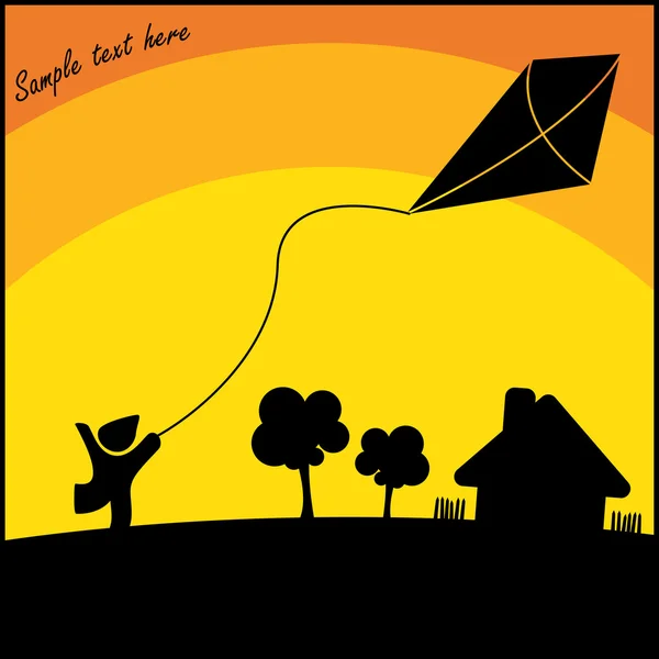 Boy with kite flying in the countryside — Stock Vector