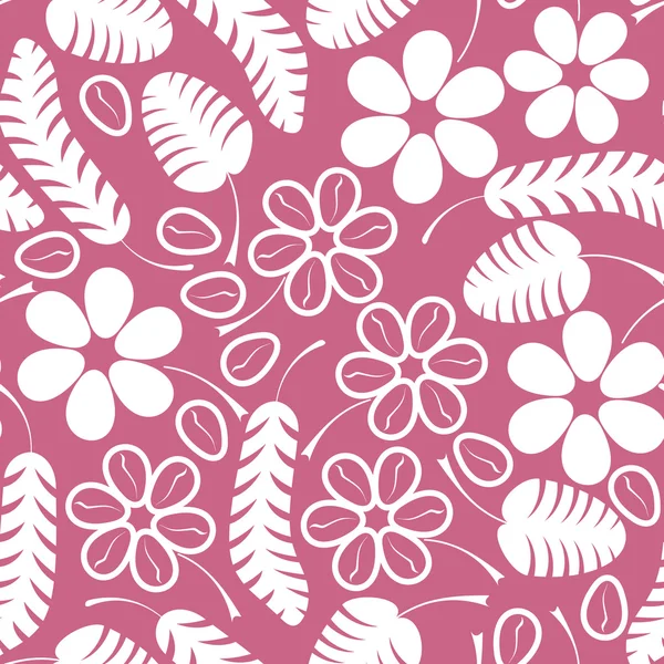 装饰白色枫叶和鲜花在粉红色的背景上 — 图库矢量图片