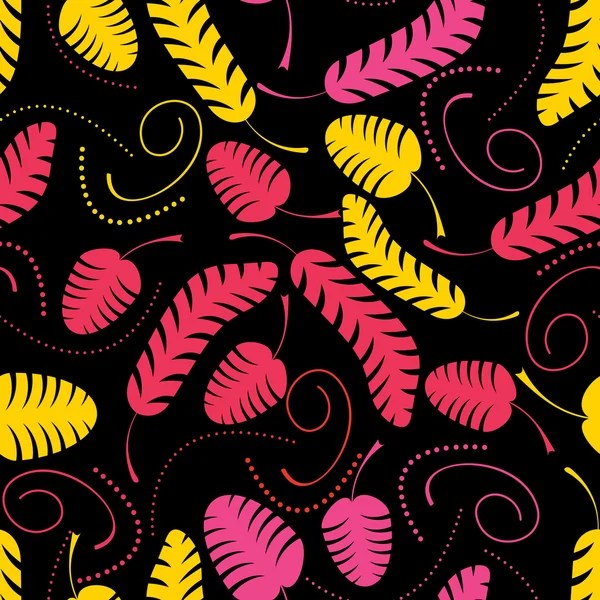 Feuilles colorées décoratives sur fond noir - motif sans couture — Image vectorielle