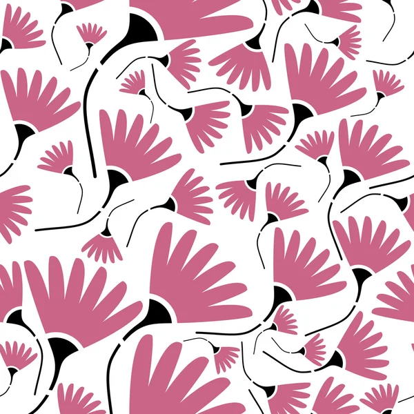 Flores decorativas de color rosa sobre fondo blanco - patrón sin costuras — Archivo Imágenes Vectoriales