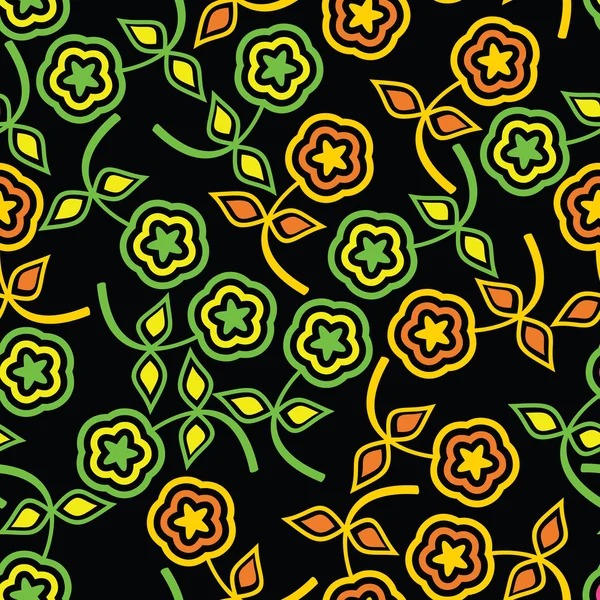 Fleurs colorées sur fond noir - motif sans couture — Image vectorielle