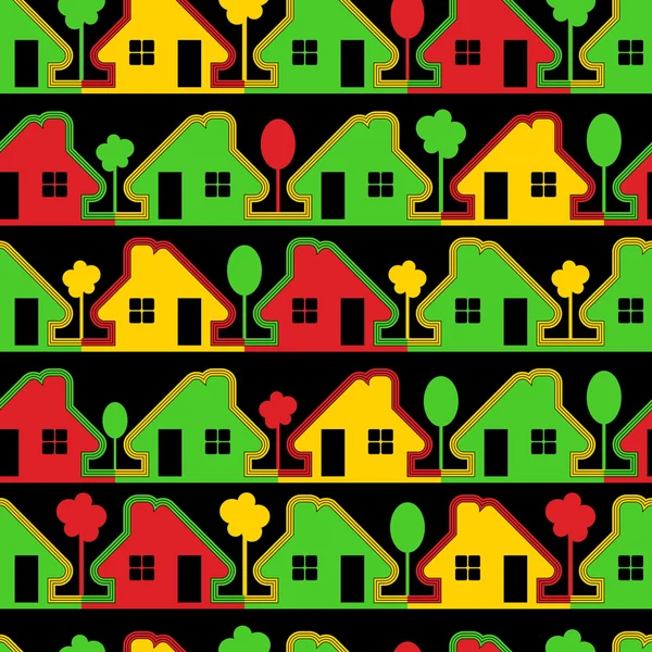 Colorful houses on black background — Stock Vector