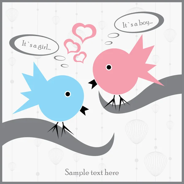 Carte postale avec deux oiseaux sur la branche — Image vectorielle