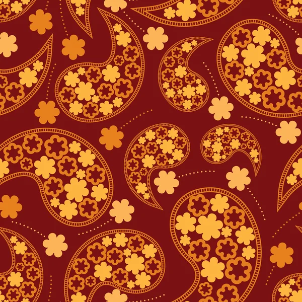 カラフルな装飾と赤の背景 - シームレスなパターンの花 — ストックベクタ