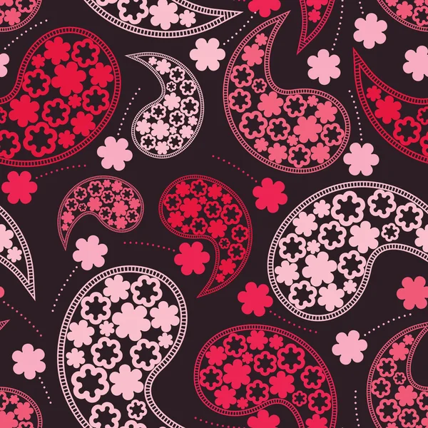 Dekorativa röda element och blommor - sömlösa mönster — Stock vektor