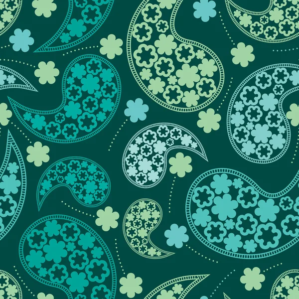 Decorative elements and flowers on blue background - seamless pattern — Stock Vector