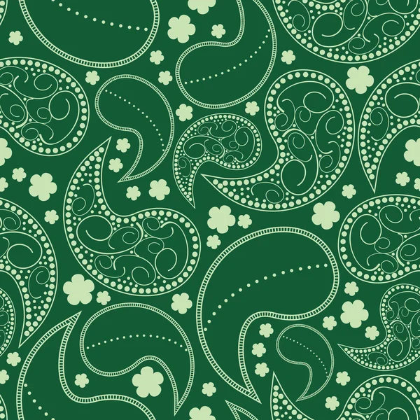 Декоративные белые элементы и цветы на зеленом фоне - бесшовный узор — стоковый вектор