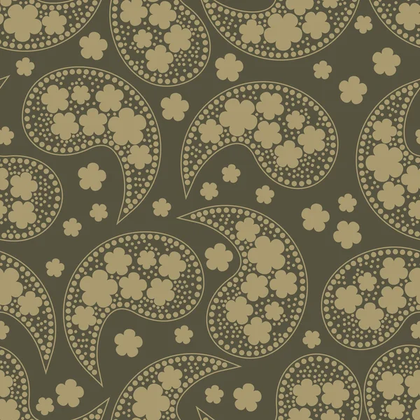 Dekorativa bruna element och blommor på mörkbrun bakgrund - sömlösa mönster — Stock vektor